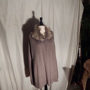 sweater cape with faux fur collar